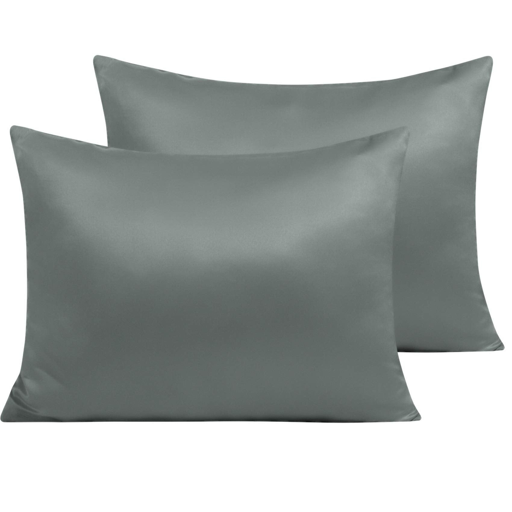 Ntbay Zippered Satin Pillow Cases For Hair And Skin, Luxury Standard Hidden Zipper Pillowcases Set Of 2, 20X26 Inches, Dark Grey